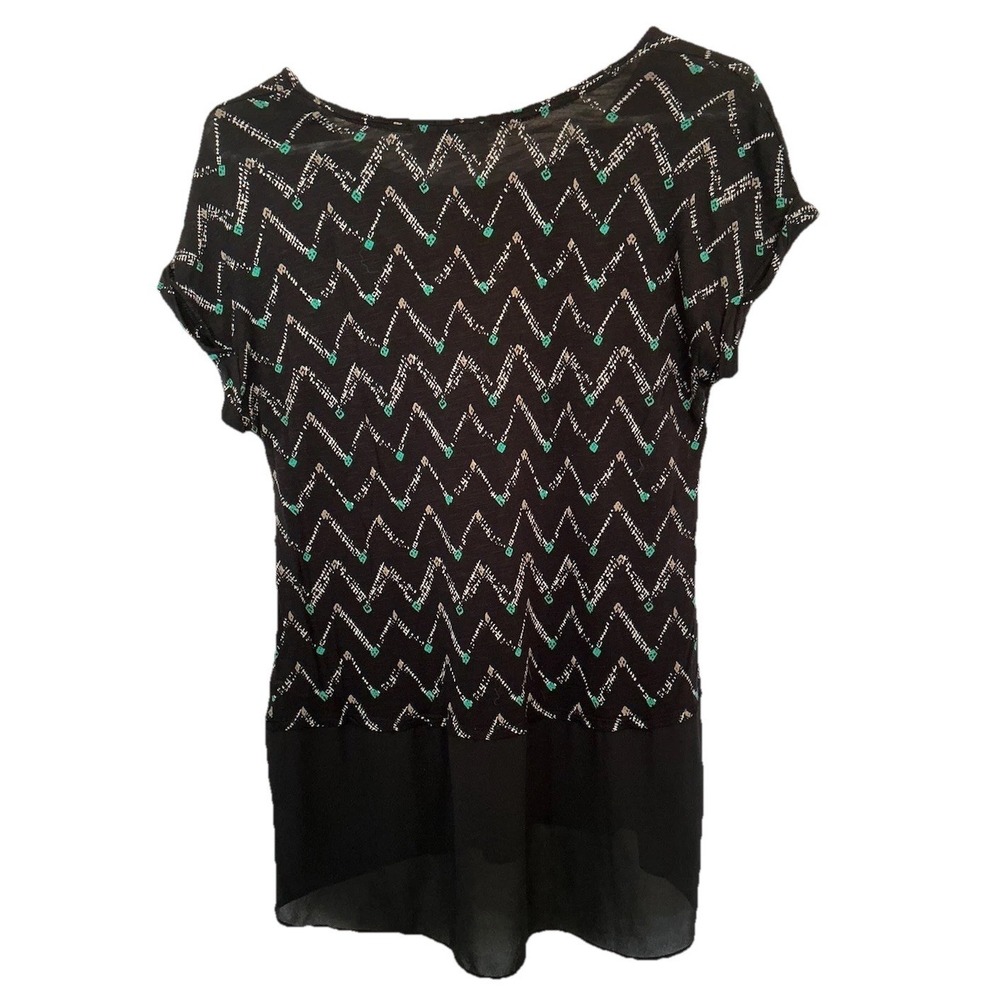 CATO Stretch Top shirt Tee Blouse Size S black white Teal Short Sleeve - Picture 2 of 7